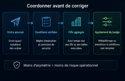 Workflow de coordination des ordres et de suivi des fills en exécution multi-jambes