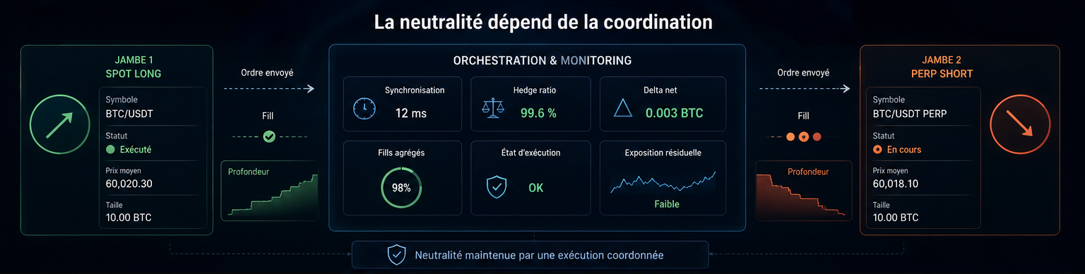 Schéma premium de l’orchestration multi-jambes dans un workflow delta-neutral