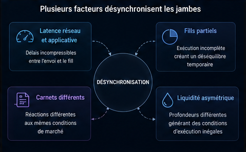 Infographie des facteurs de désynchronisation dans une exécution multi-jambes