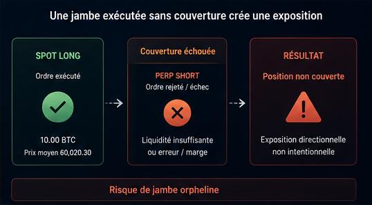 Workflow montrant le risque de jambe orpheline dans une stratégie delta-neutral