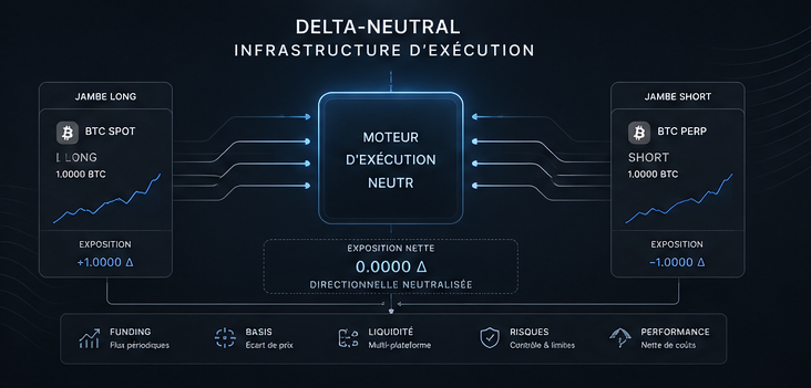 Infrastructure d’exécution delta-neutral en crypto avec hedge multi-jambes