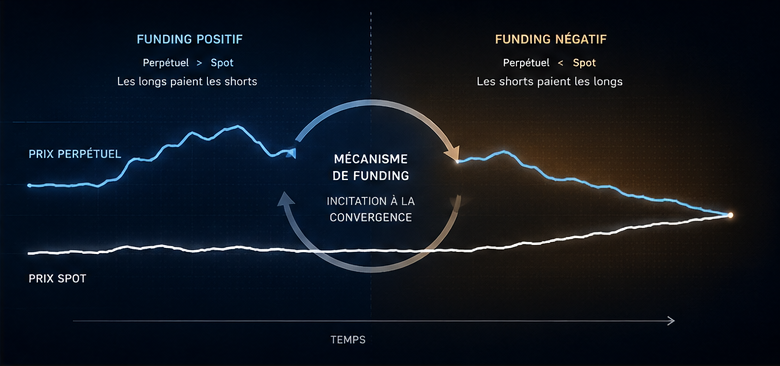Schéma de convergence entre prix spot et contrat perpétuel via le funding rate