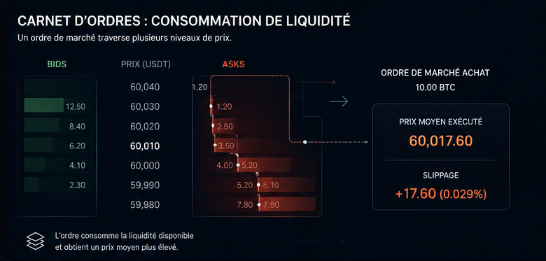 Schéma du slippage causé par la consommation progressive du carnet d’ordres
