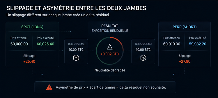 Workflow montrant l’asymétrie de slippage entre deux jambes delta-neutral