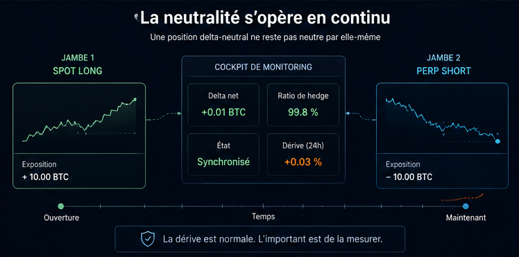 Schéma premium du monitoring d’un hedge désynchronisé dans une stratégie delta-neutral