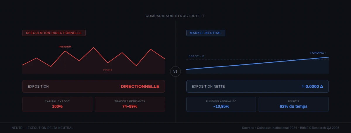 Comparaison entre spéculation directionnelle et stratégie market-neutral delta-neutral
